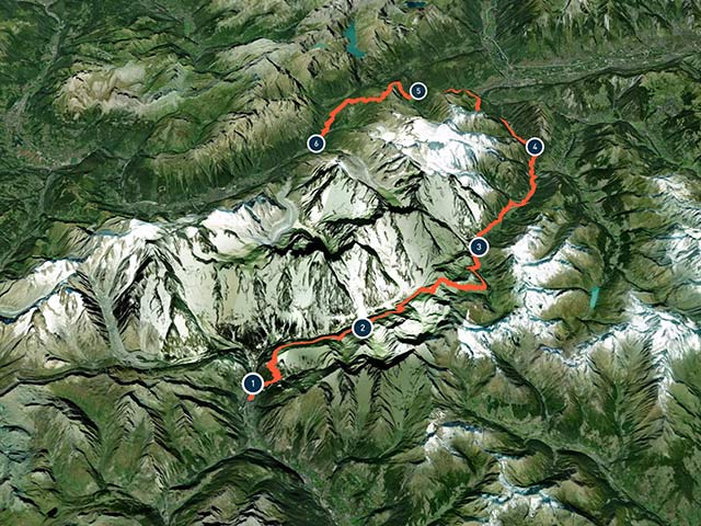 Map of Tour du Mont Blanc Easterly Route