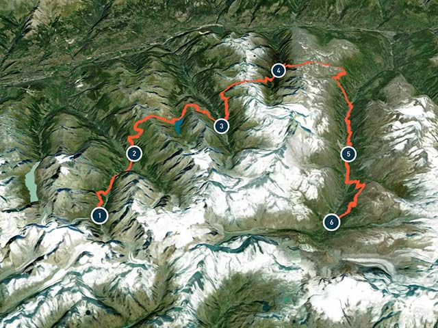 Map of Walker's Haute Route Easterly Route