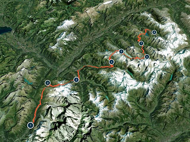 Map of Walker's Haute Route Westerly Route