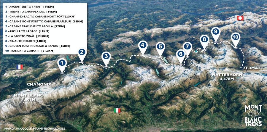 Walkers Haute Route map - full route